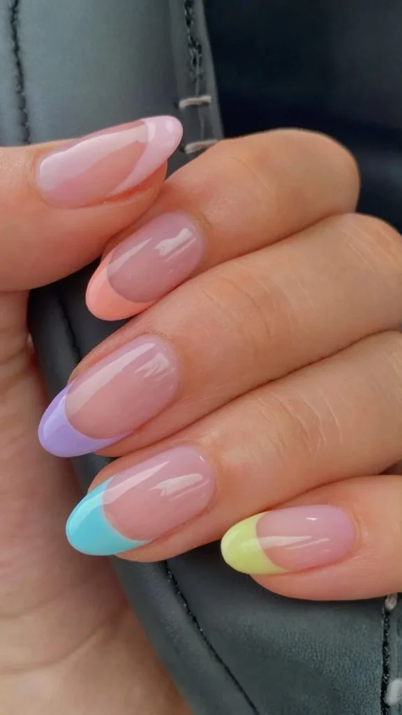 Peach and white heart accent glitter spring nails on square shape